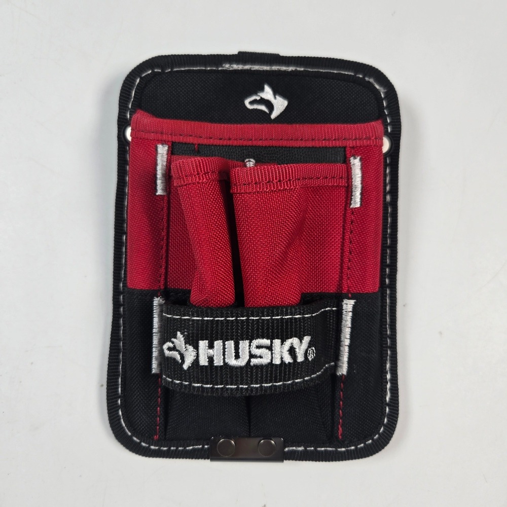 Husky Tool Pouch Black Red 3-Pocket Small Utility Belt Clip Organizer NEW
